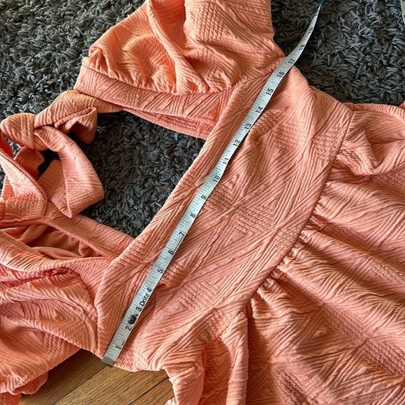 Free People Violet Grapefruit Texture Square Neck Balloon Sleeve Mini Dress Med - Picture 9 of 16